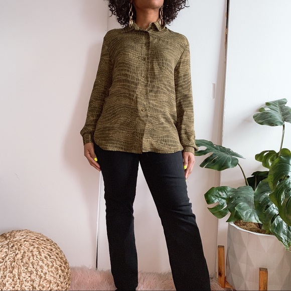 Vintage green printed button-up blouse - Picture 4 of 5